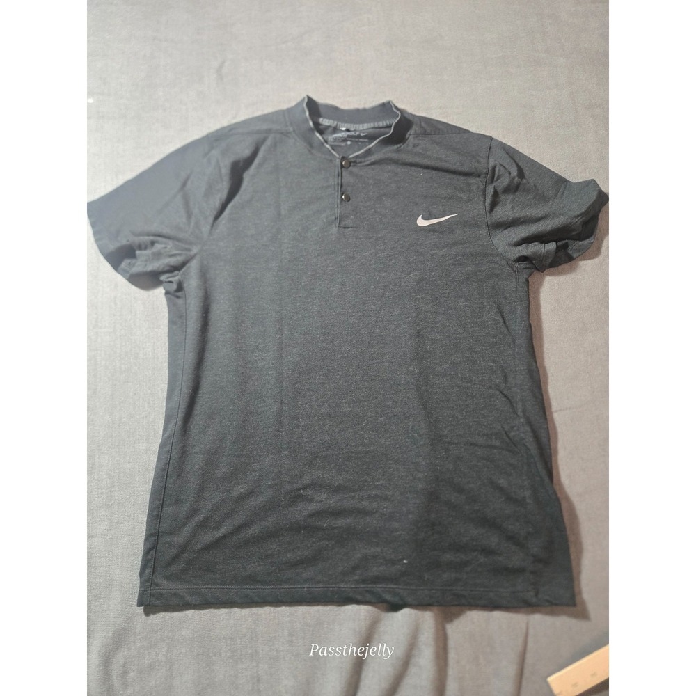 Nike Dri-FIT Wool Men's Black Blade Collar Snap Button Golf Polo Shirt